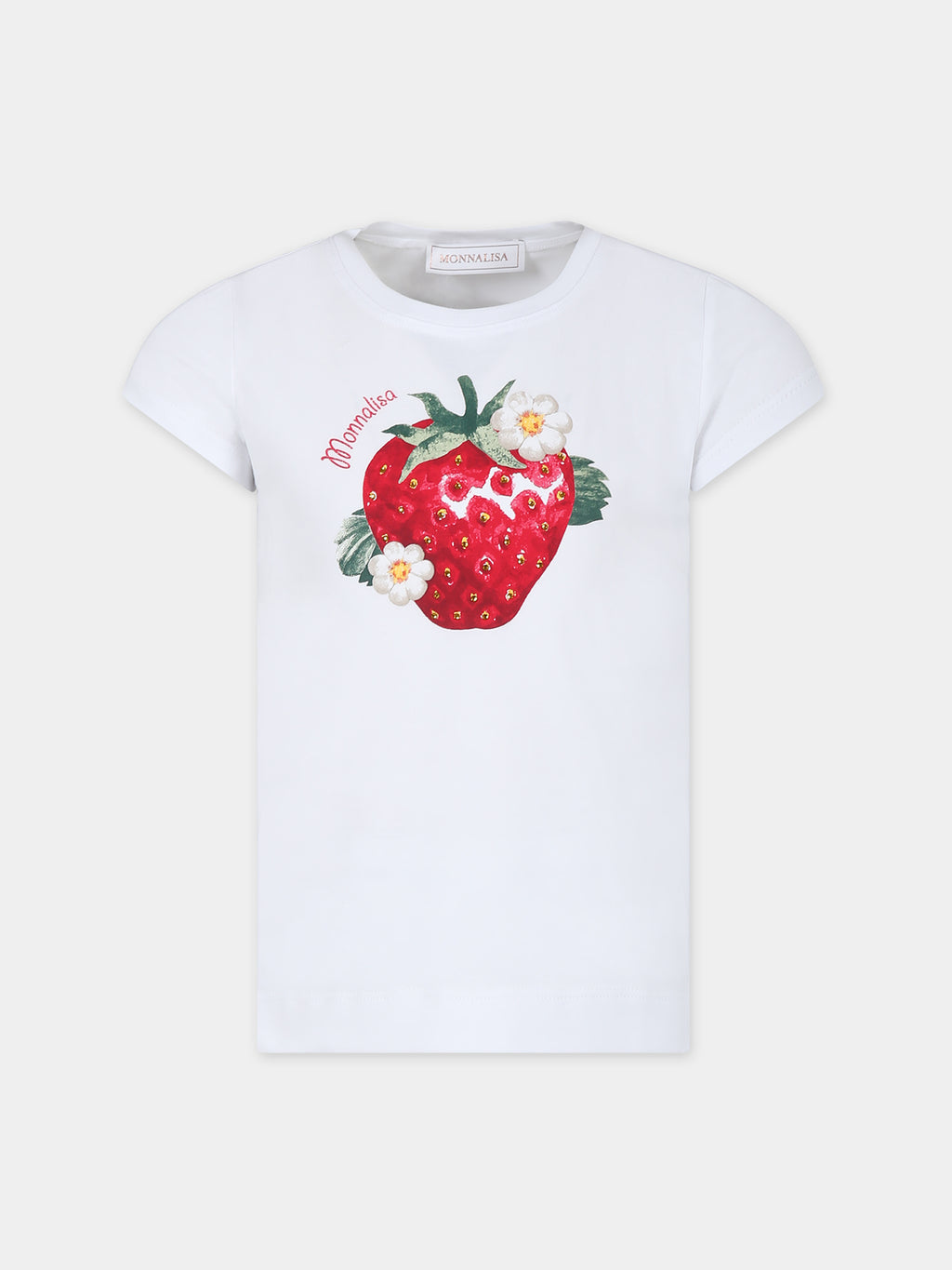 White t-shirt for girl with strawberry print